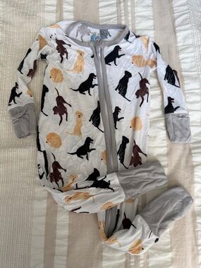 Kids White Dog Print Zip-Front Pajama Romper